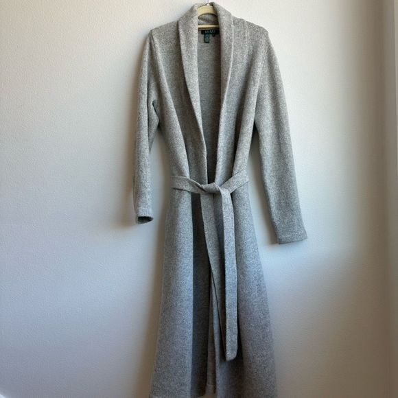 Ralph Lauren Sweaters - Ralph Lauren Wool Rabbit Hair Gray Long Duster Cardigan Tie Waist Size Large